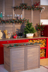 Part of the kitchen interior with Christmas decorations.