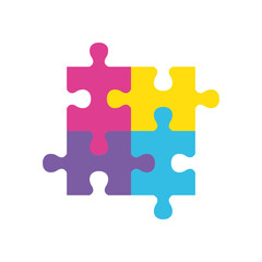 four puzzle game pieces toys icon vector illustration design