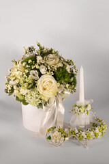 Bouquet for newborn baby girl or boy. Flowers composition gift for kids