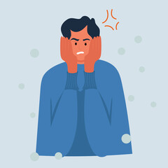 Angry disgruntled Man holds his face in his Hands, Angry Man