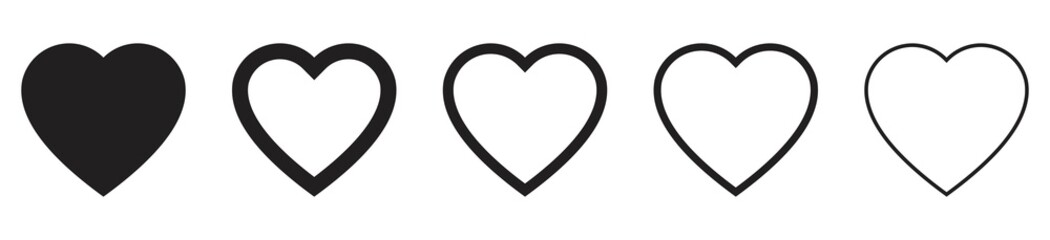 Heart icon set, love symbols isolated on white background, vector illustration