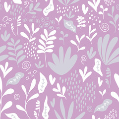 Modern Plant Design Pattern Lavender, White, and Silver Pattern