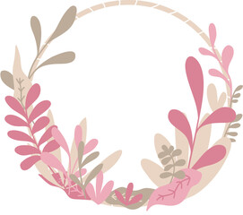 modern plant wreath in pink and beige