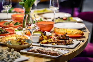 Fototapeta na wymiar Traditional georgian cuisine and food, on the table in the restaurant