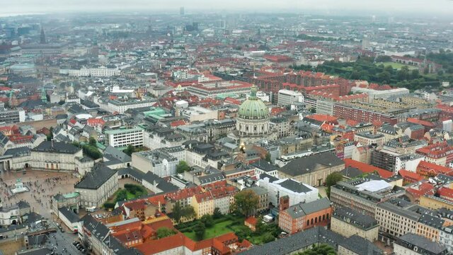 Flight over beautiful Frederik's Church in Copenhagen