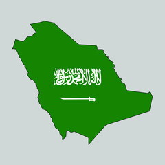 Kingdom of Saudi Arabia Green Vector Flag inside a Map of in the Arabian or Persian Gulf in the Middle East.