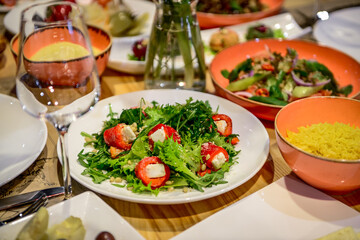 Traditional georgian cuisine and food, on the table in the restaurant