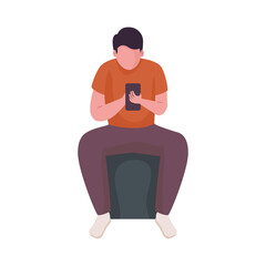 man seated in chair using smartphone character vector illustration design