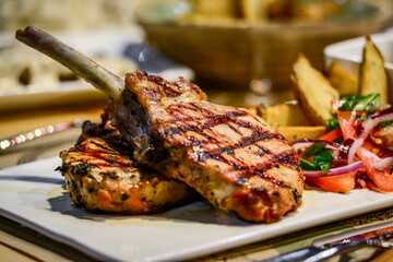 Traditional georgian cuisine and food, on the table in the restaurant
