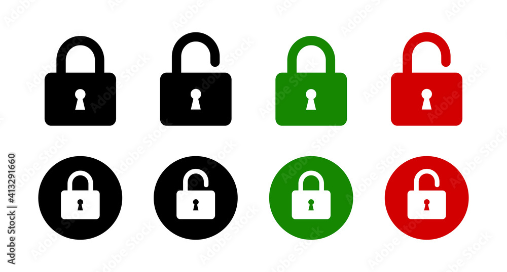Poster set of lock icons, lock icon. close and open lock symbols. icons of locked and unlocked lock on whit