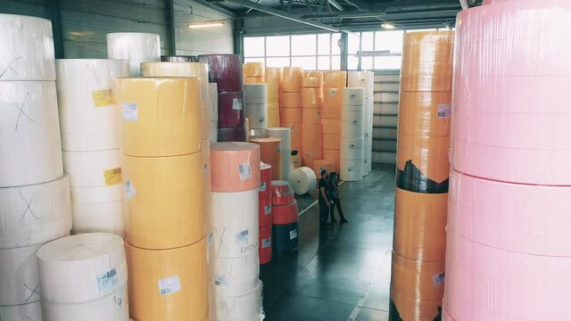 Big paper rolls stored in a warehouse