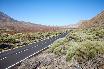 Scenic road in Teide National Park, Tenerife, Spain.