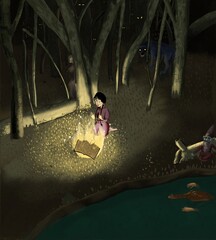 Niña en bosque