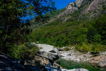 Beautiful view on turquois pool of the Maggia river, Switzerland