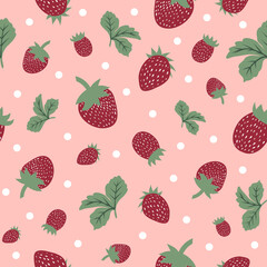 Fototapeta na wymiar Floating strawberries seamless pattern on a pink background