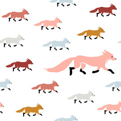 Fox with cubs seamless pattern stock illustration. Abstract, Animal, Animal Family, Animal Wildlife, Animals In The Wild
