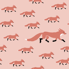 Fox with cubs seamless pattern stock illustration. Abstract, Animal, Animal Family, Animal Wildlife, Animals In The Wild