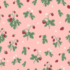 Strawberries on a pink background seamless pattern