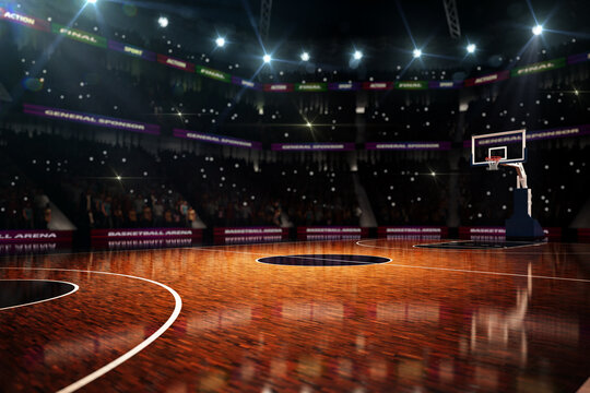 Empty Basketball court. Sport arena. 3d render background