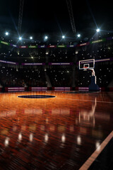 Empty Basketball court. Sport arena. 3d render background