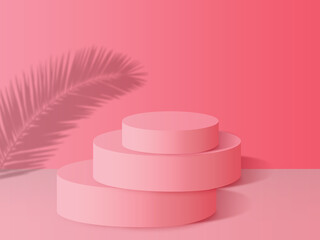 Red podium  background for product presentation with leave