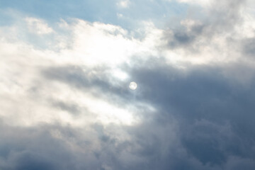 Dark gloomy sky with clouds covering the sun