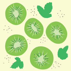 Set of fresh kiwi fruit vector clipart set hand drawn childish flat style isolated on white background.