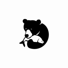 bear carrying a big fish, represents a winning time, good food, 
joyness, simple but memorable logo for restaurant and fishing business.
