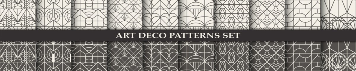 Art Deco Patterns set. Seamless black and gold backgrounds.