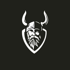 Fototapeta premium Vector illustration of Viking with Helmet, Armor on the White background. Hand-drawn illustration for mascot sport logo badge label sign poster emblem patch t-shirt printing. Vector Logo