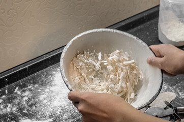 Cooking noodles at home. Handmade cooking noodles.