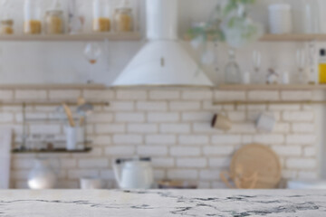 Fototapeta na wymiar Marble countertop on kitchen background