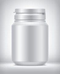 Matt Colored Plastic Bottle with rubber cap on background. 