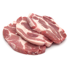 Raw pork chop meat isolated on white background cutout