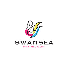 outline beauty swan sea line art logo design simple