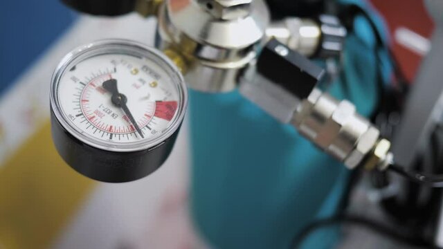 A cylinder of medical CO2 gas. Apparatus for injection of carbon dioxide. Stavropol, Russia - 7.09.20