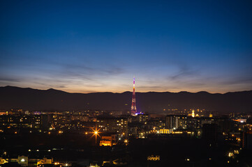 TV tower in the Ukrainian city before dawn