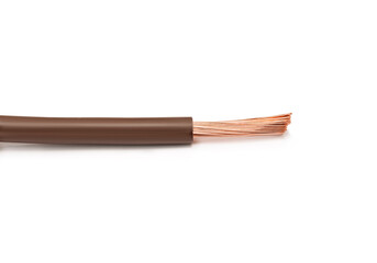Electric cable with copper core and brown insulator