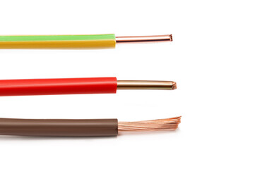 Electric cable with different copper core colors insulator on a white background