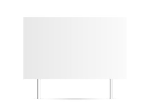 Sign blank on white backdrop. Isolated board mockup. Empty billboard with shadow. Signage mockup for advertising. Outdoor horizontal banner. Vector illustration