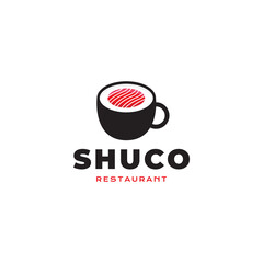 sushi coffee logo design with simple style unique vector
