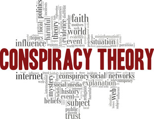 Fototapeta na wymiar Conspiracy theory vector illustration word cloud isolated on a white background.
