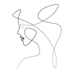 Vector Illustration of Beautiful Female Face Line Art Drawing. Good for Cover, Poster, T-Shirt, Graphic Design Print, and others.