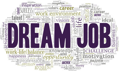 Dream job vector illustration word cloud isolated on a white background.