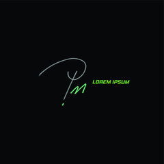 Pm initial handwriting logo for identity black background