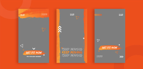 Set of editable templates for Instagram story, Facebook story, social media, gym, sport, advertisement, and business promotion, fresh design with orange color and minimalist vector (3/3)
