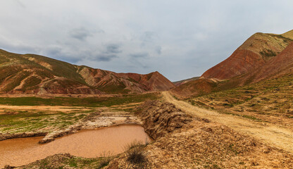Colored mountains of Khizi in Azerbaijan like gingerbread
