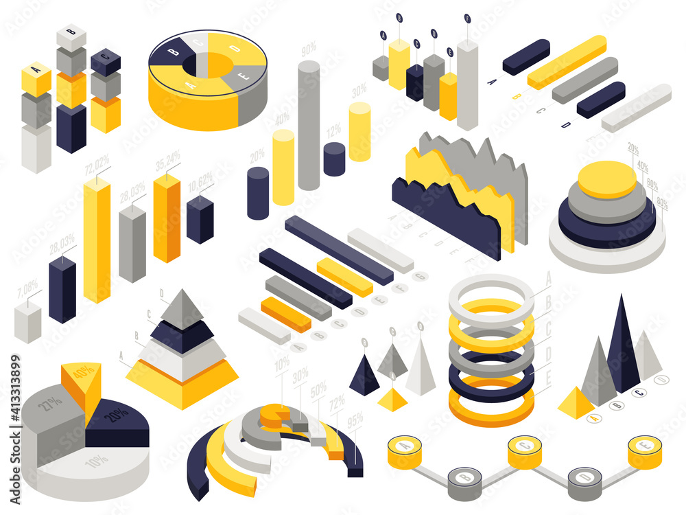 Poster isometric infographic charts. infographic 3d business elements, isometric presentation diagram chart
