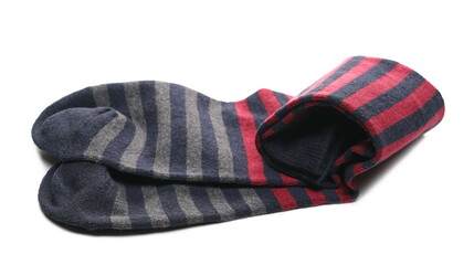 New striped colorful socks pair isolated on white background