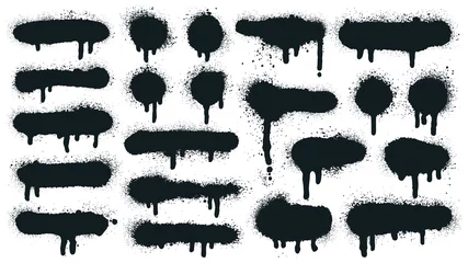 Acrylglasbilder Graffiti Spray paint shapes. Sprayed grunge dripping dots and borders, abstract graffiti spraying textured shapes vector illustration set. Paint splatter symbols. Dripping spraying textured, spatter texture  © WinWin